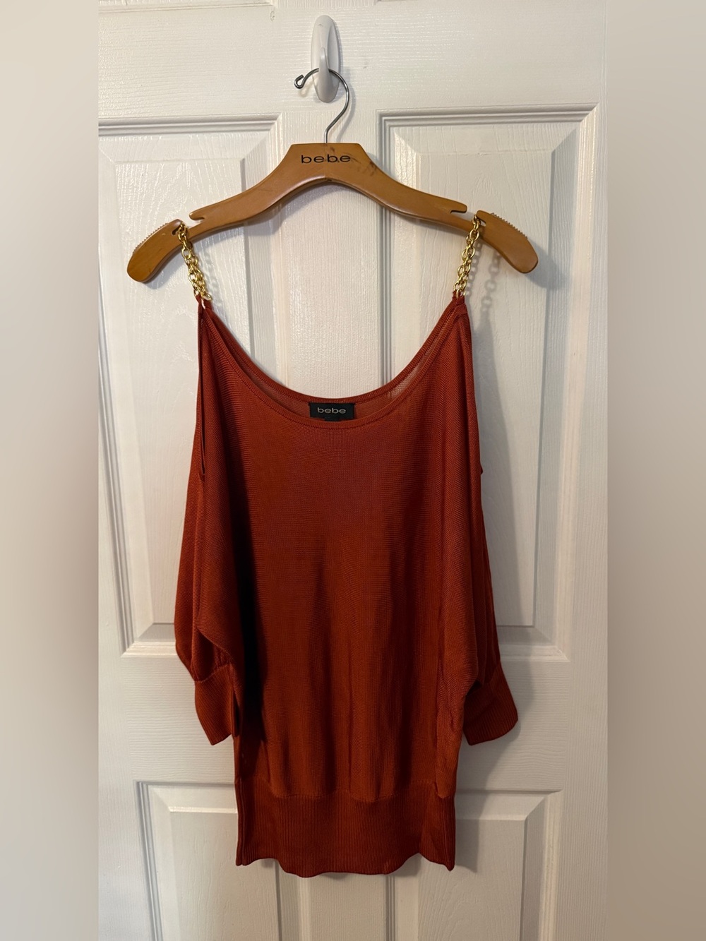 bebe Rust Chain-Strap Off-Shoulder Knit Camisole